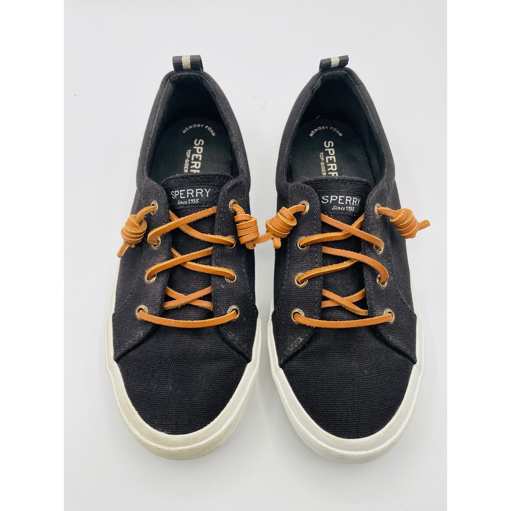 Sperry Crest Vibe Sneaker Black Canvas Rawhide Laces Women 7.5 Nautical